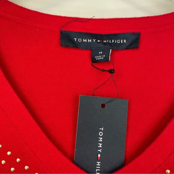 Tommy Hilfiger red long sleeve with gold studded sweater size Medium - Picture 7 of 12